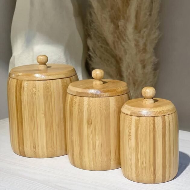 طقم علب بقوليات خشب بامبو أصلي