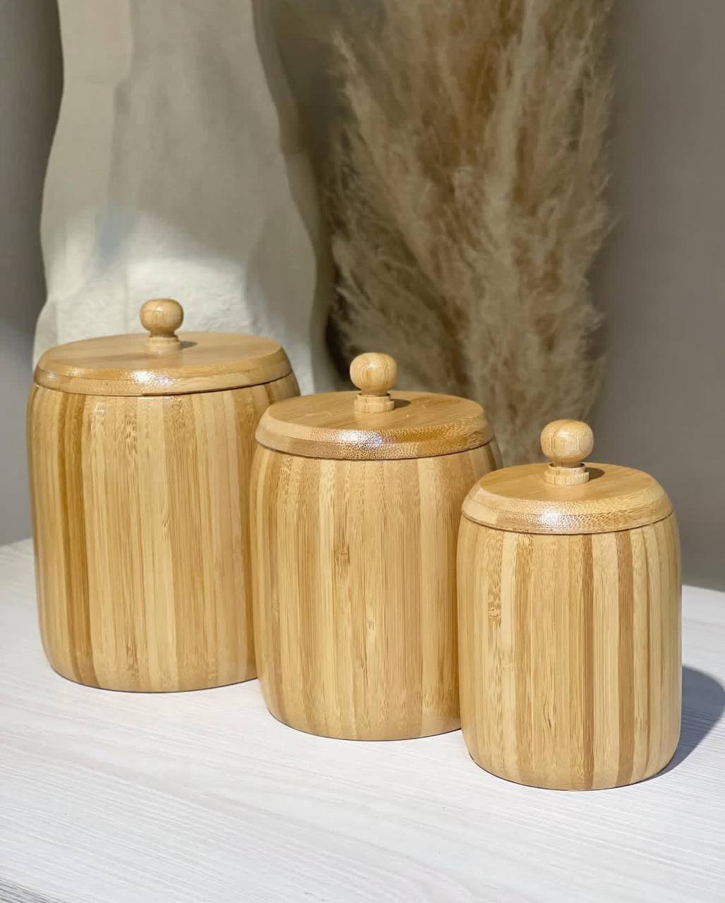 طقم علب بقوليات خشب بامبو أصلي